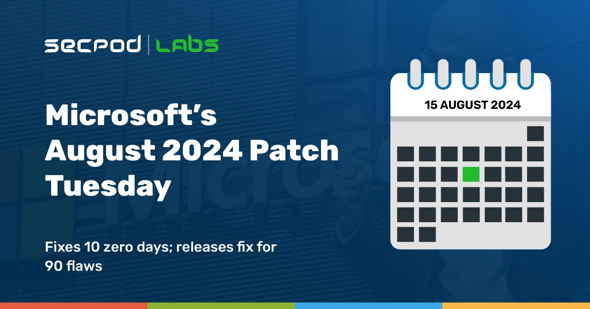 Read more about the article Microsoft’s August 2024 Patch Tuesday: Microsoft fixes 10 zero days; releases fix for 90 flaws.